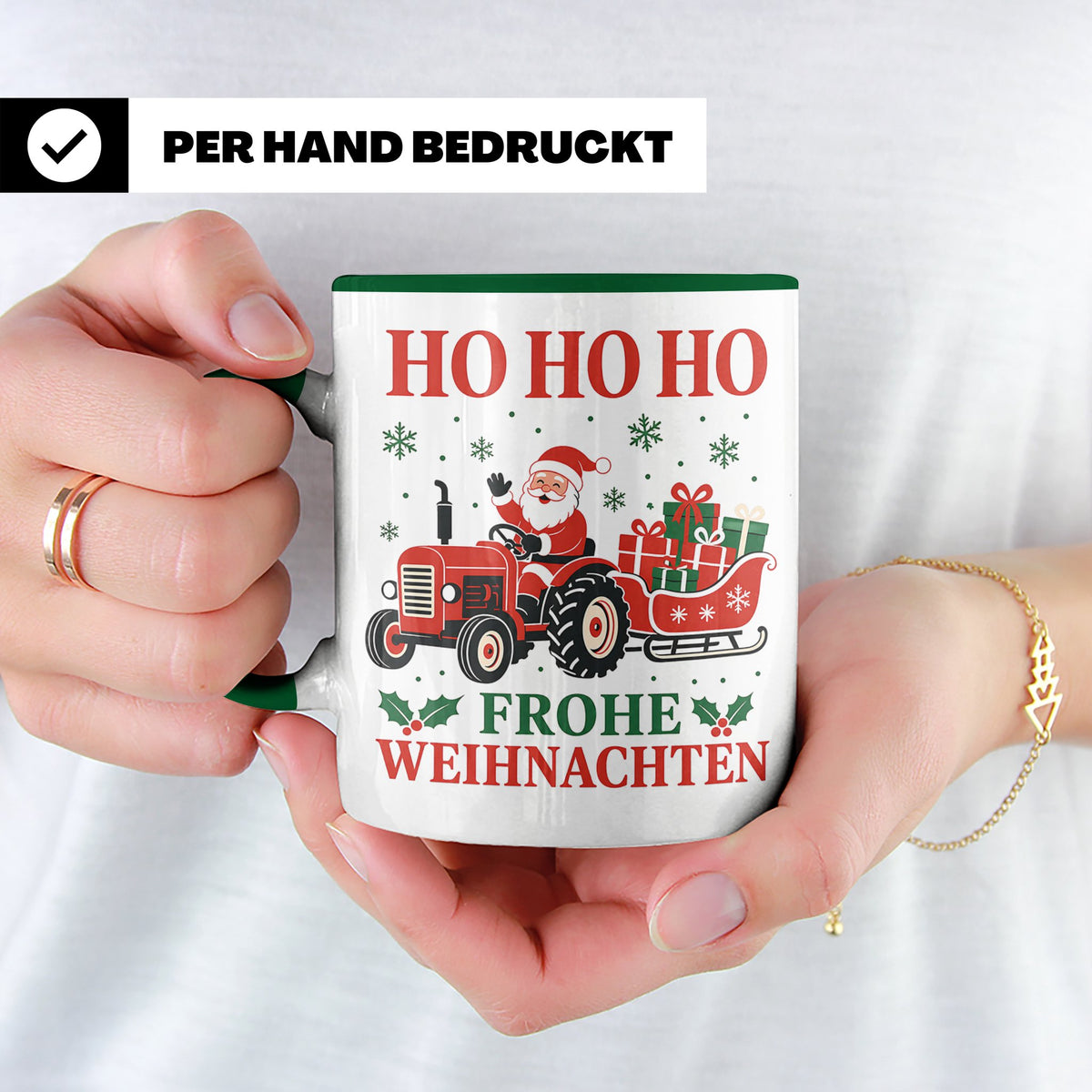 Trecker Weihnachten Tasse Weihnachtsmann auf dem Traktor - G – Grün [farbe:grün]