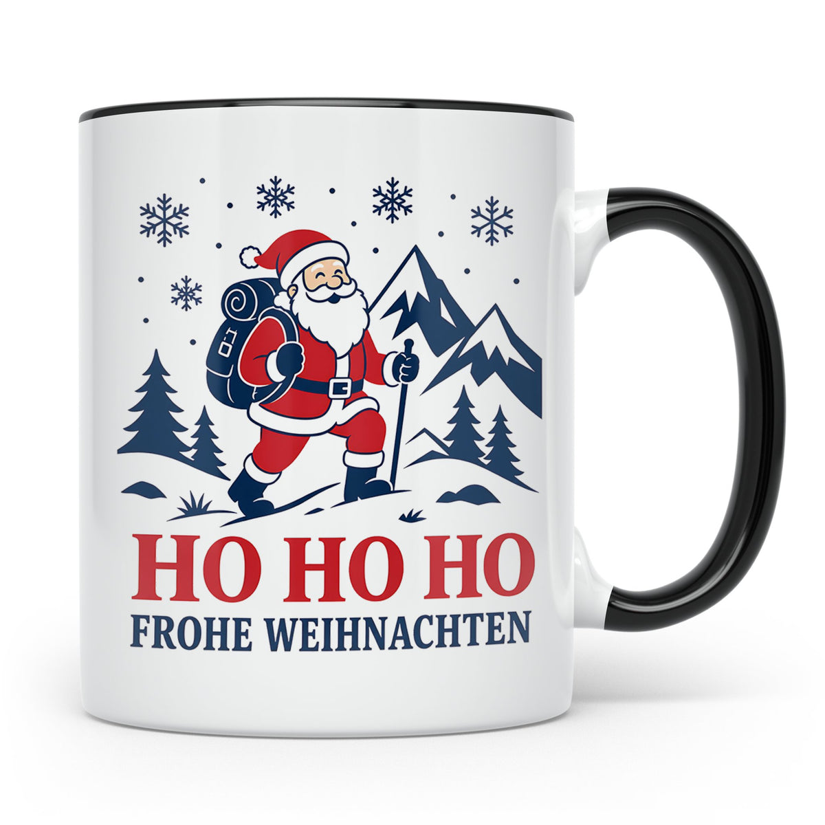 Wandern Weihnachten Tasse Weihnachtsmann beim Wandern - Gesc – Schwarz [farbe:schwarz]