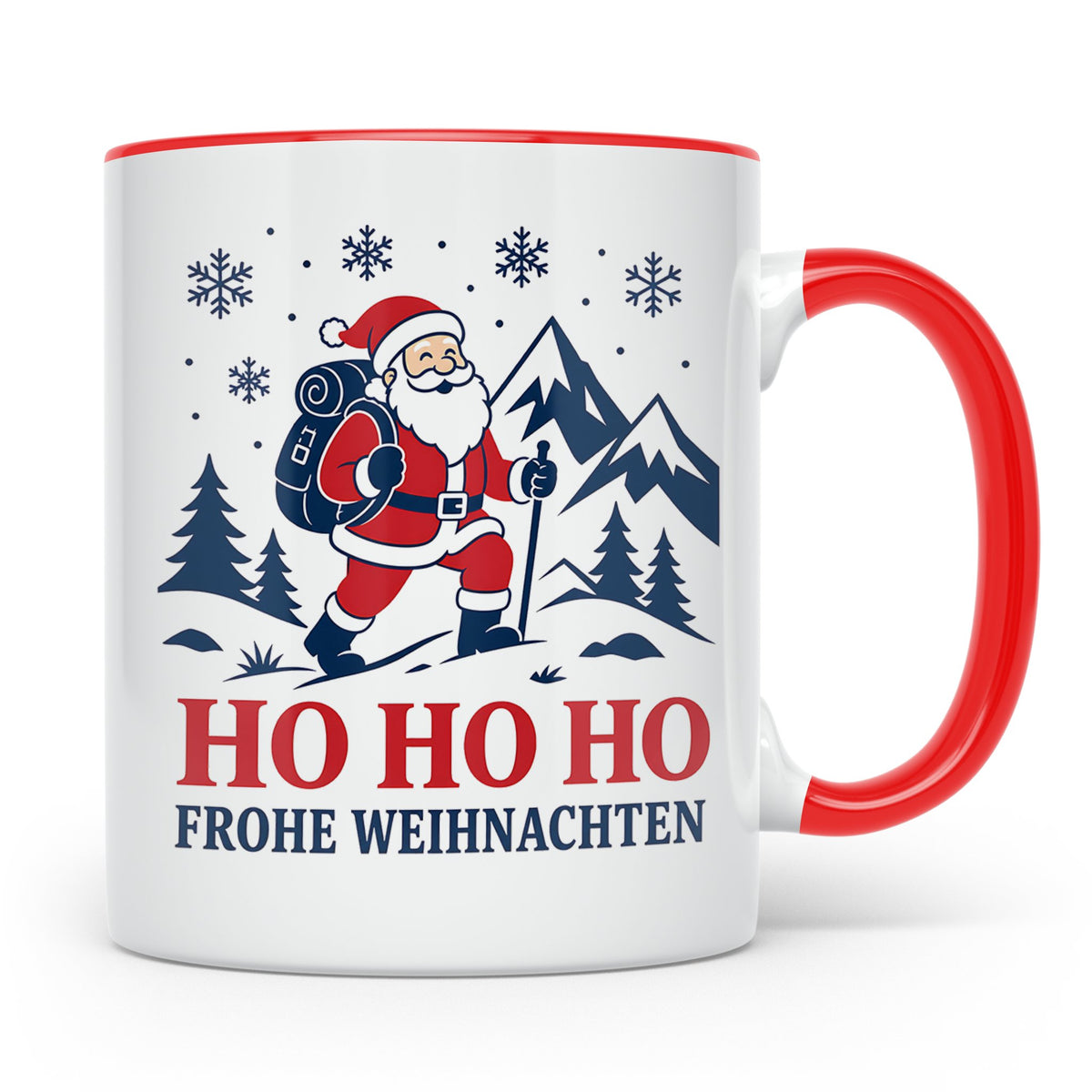 Wandern Weihnachten Tasse Weihnachtsmann beim Wandern - Gesc – Rot [farbe:rot]
