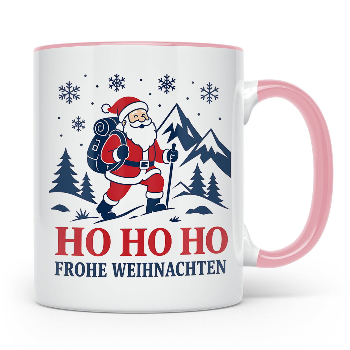 Wandern Weihnachten Tasse Weihnachtsmann beim Wandern - Gesc – Rosa [farbe:rosa]