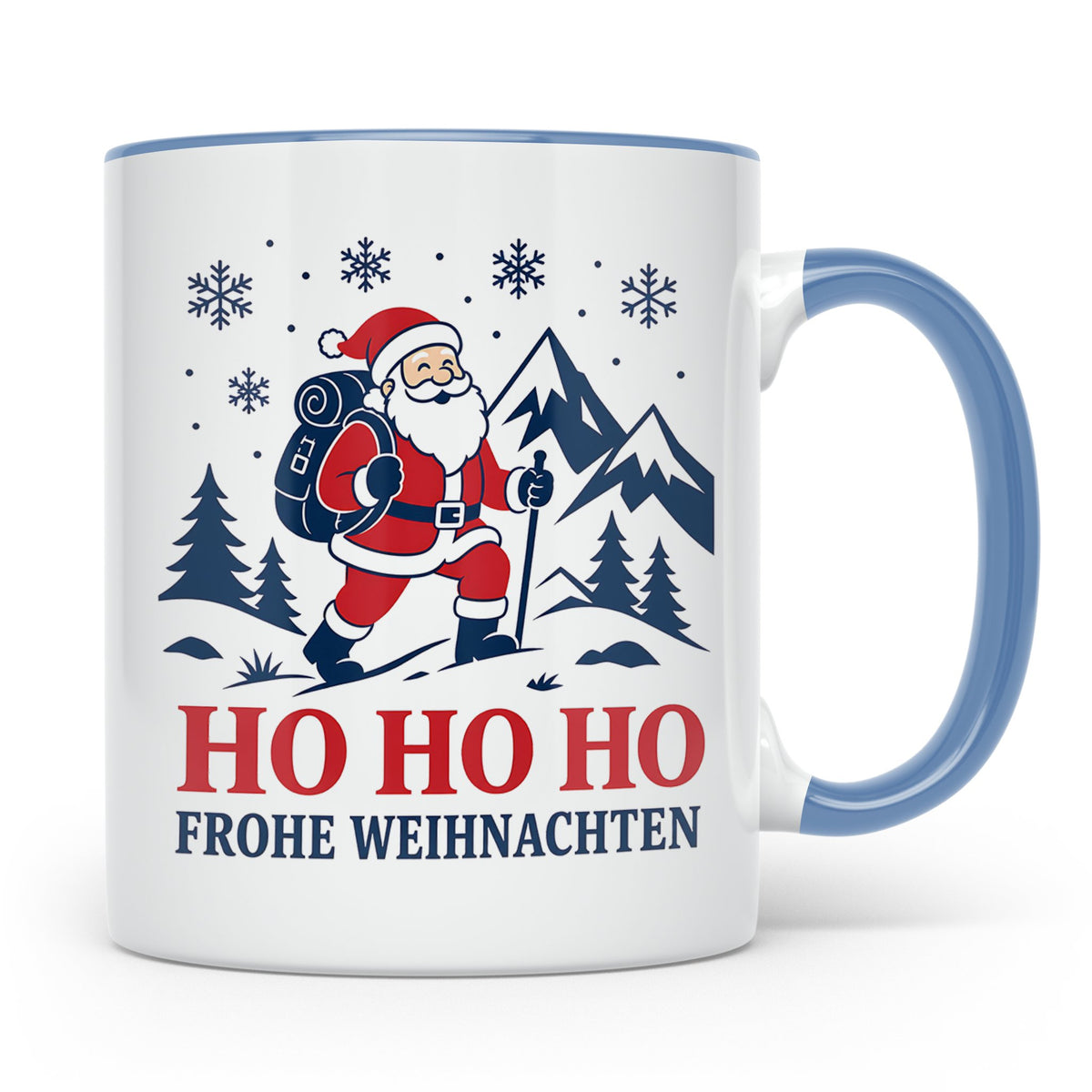 Wandern Weihnachten Tasse Weihnachtsmann beim Wandern - Gesc – Blau [farbe:blau]