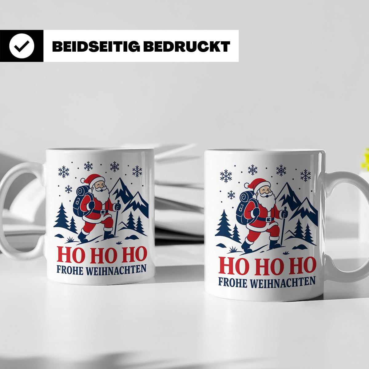 Wandern Weihnachten Tasse Weihnachtsmann beim Wandern - Gesc – Weiß [farbe:weiß]