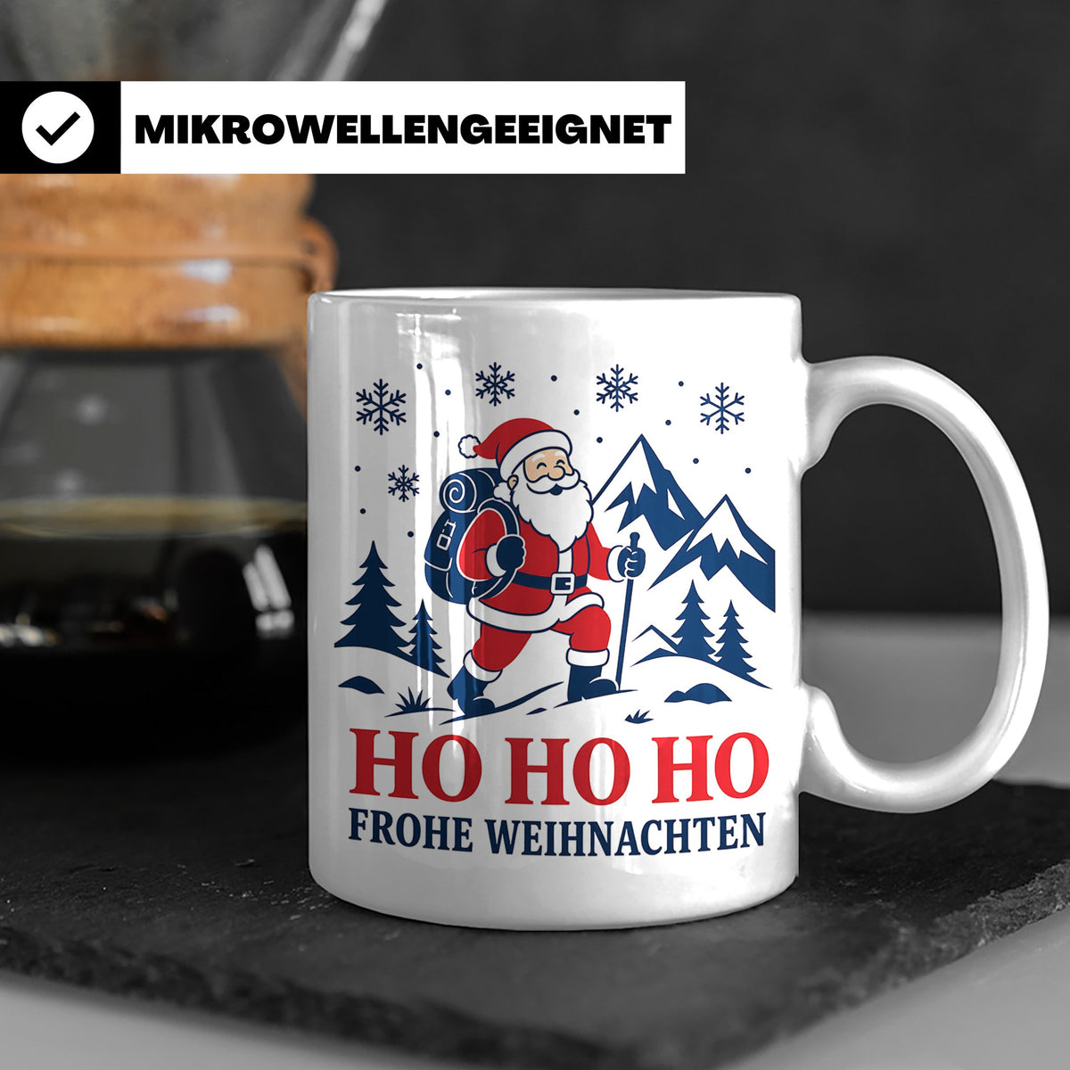 Wandern Weihnachten Tasse Weihnachtsmann beim Wandern - Gesc – Weiß [farbe:weiß]