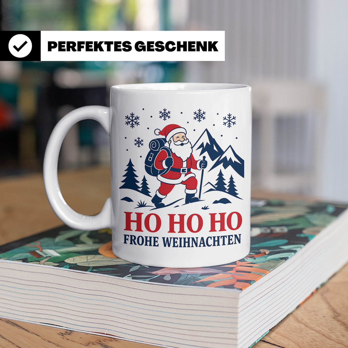Wandern Weihnachten Tasse Weihnachtsmann beim Wandern - Gesc – Weiß [farbe:weiß]