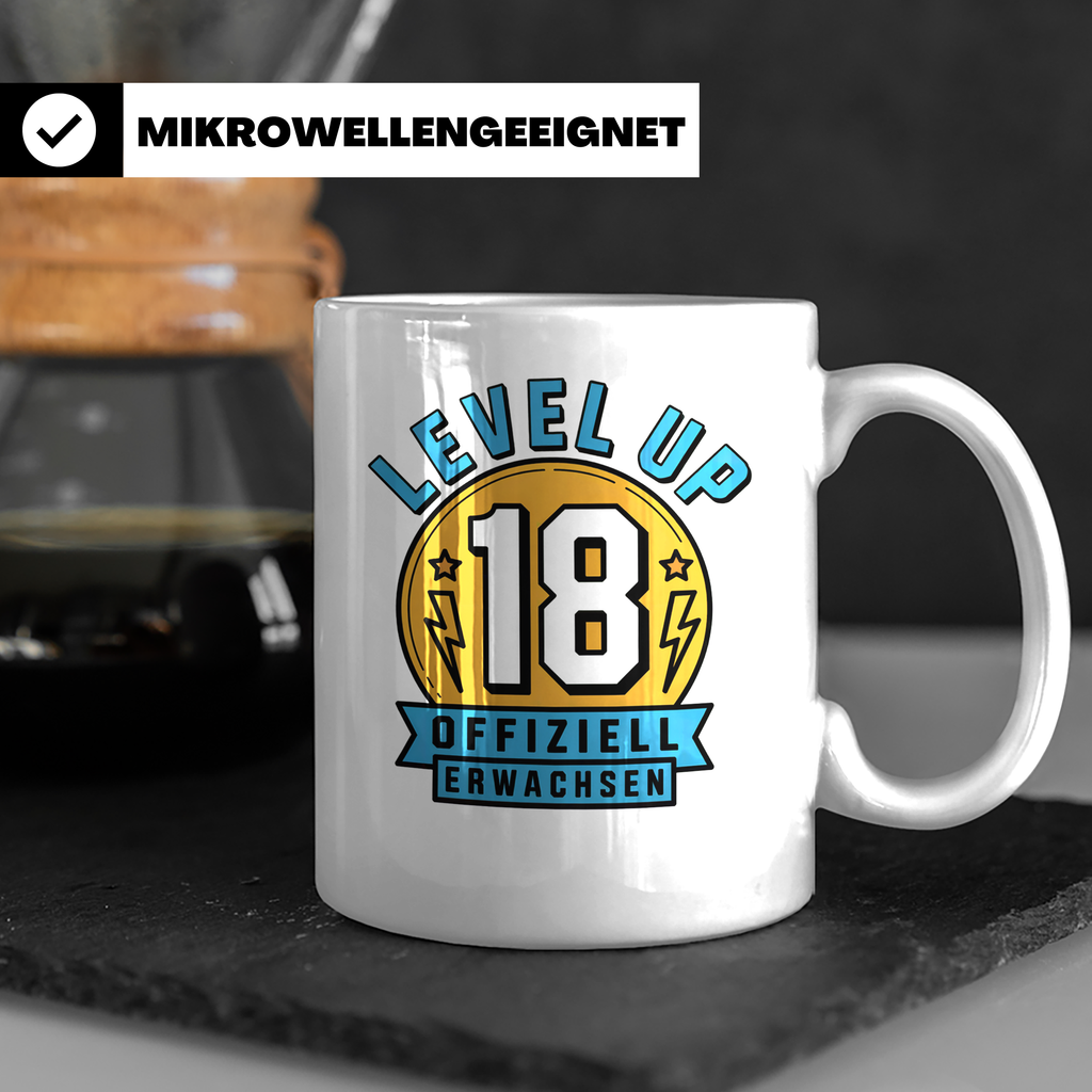 Level Up 18 Geburtstag Tasse - Offiziell Erwachsen Gamer Ges – Weiß [farbe:weiß]