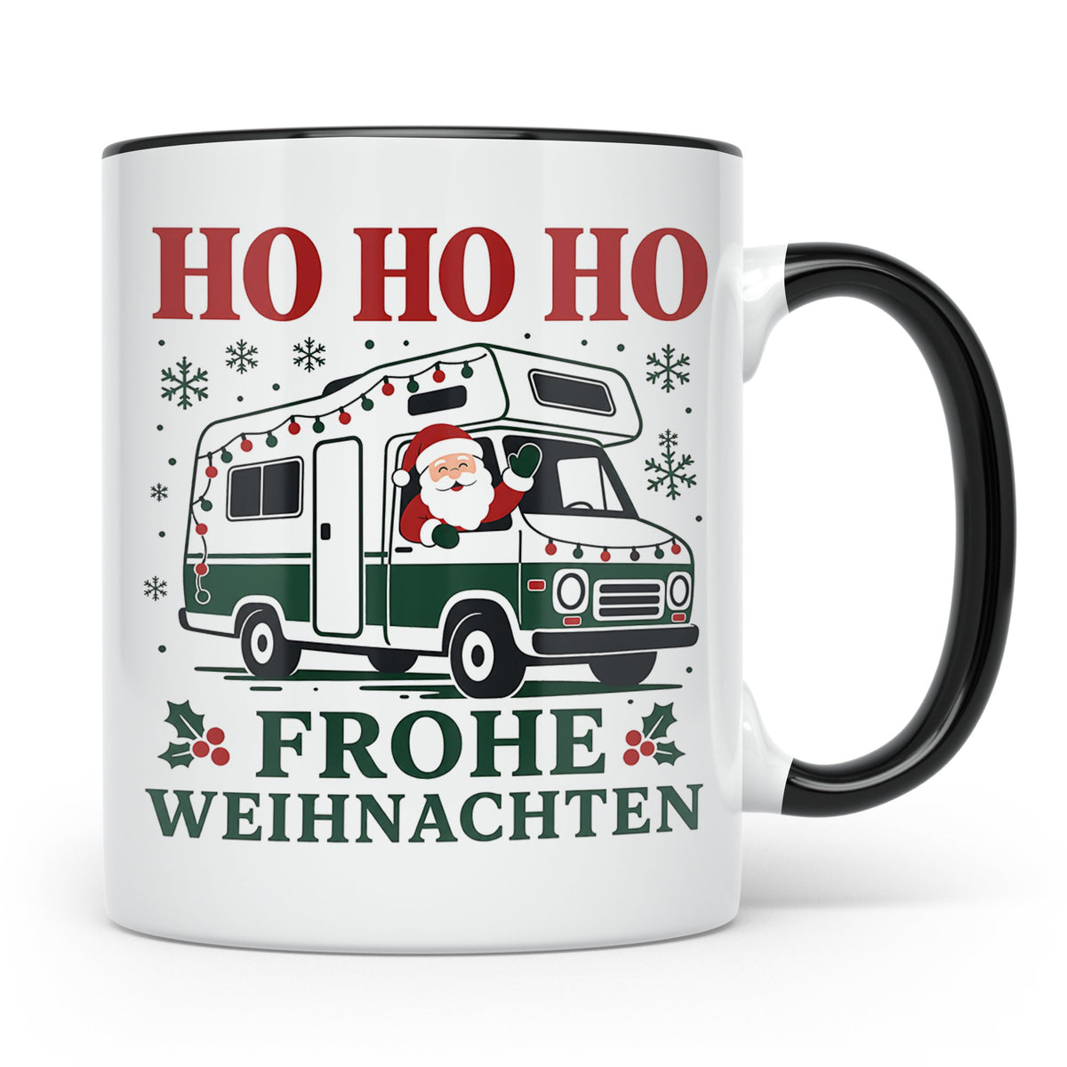Wohnmobil Weihnachten Tasse Weihnachtsmann im Campingbus - G – Schwarz [farbe:schwarz]