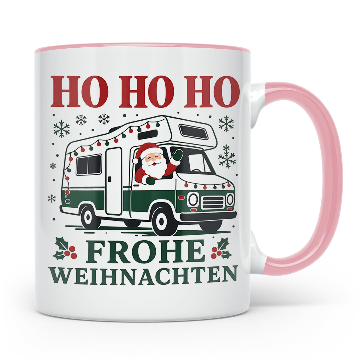 Wohnmobil Weihnachten Tasse Weihnachtsmann im Campingbus - G – Rosa [farbe:rosa]