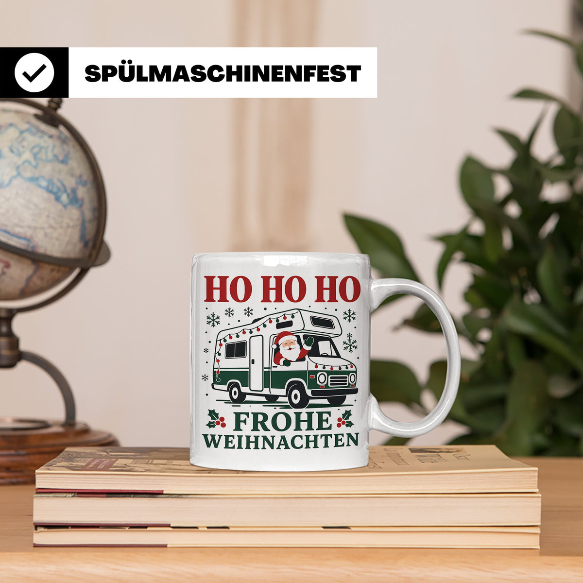 Wohnmobil Weihnachten Tasse Weihnachtsmann im Campingbus - G – Weiß [farbe:weiß]