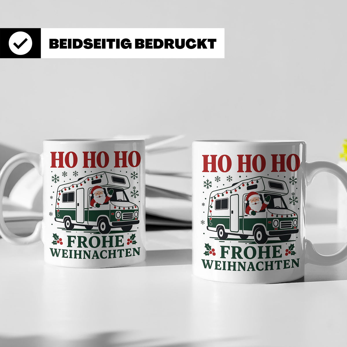 Wohnmobil Weihnachten Tasse Weihnachtsmann im Campingbus - G – Weiß [farbe:weiß]