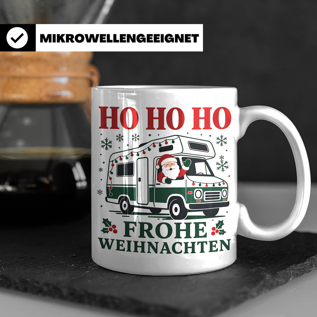 Wohnmobil Weihnachten Tasse Weihnachtsmann im Campingbus - G – Weiß [farbe:weiß]