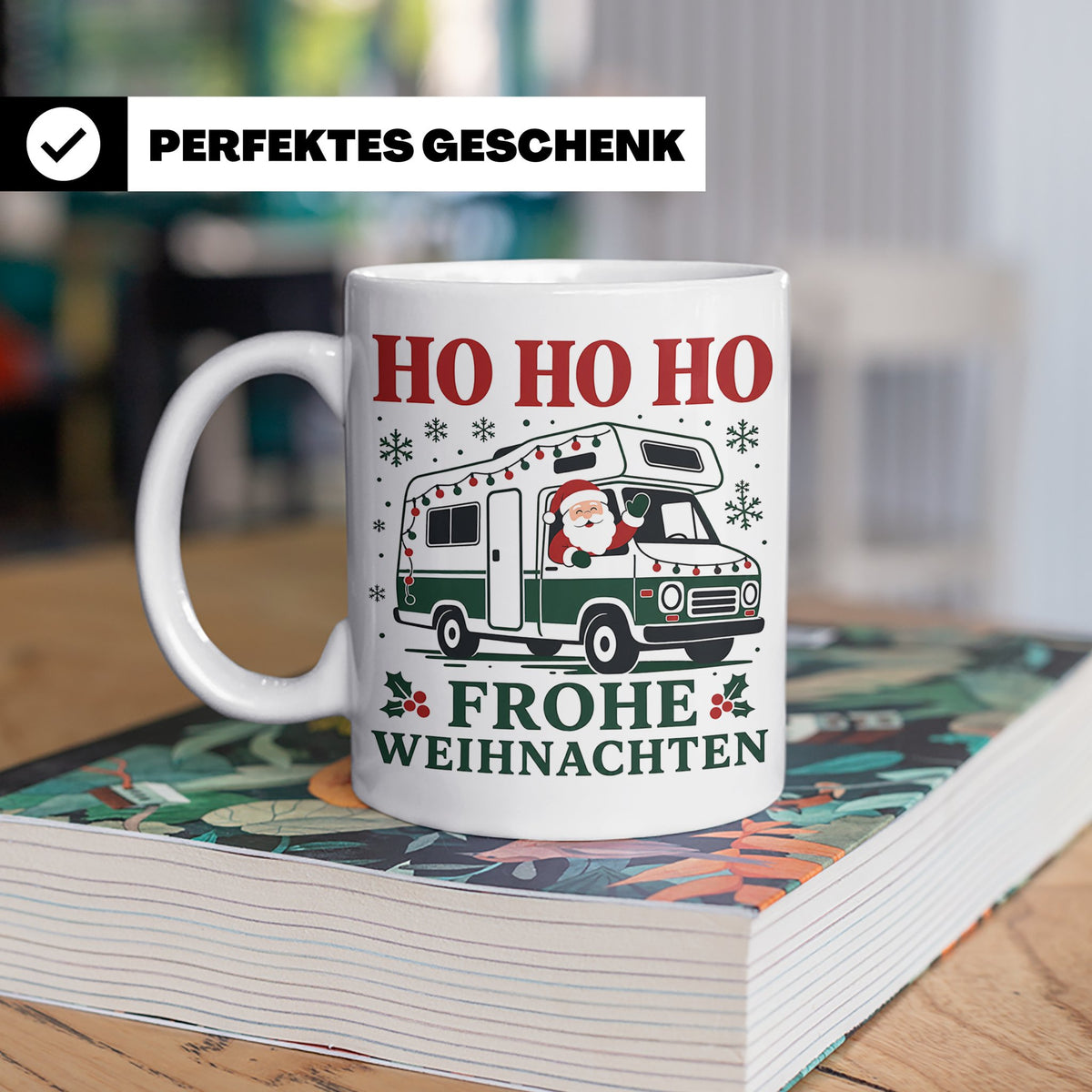 Wohnmobil Weihnachten Tasse Weihnachtsmann im Campingbus - G – Weiß [farbe:weiß]