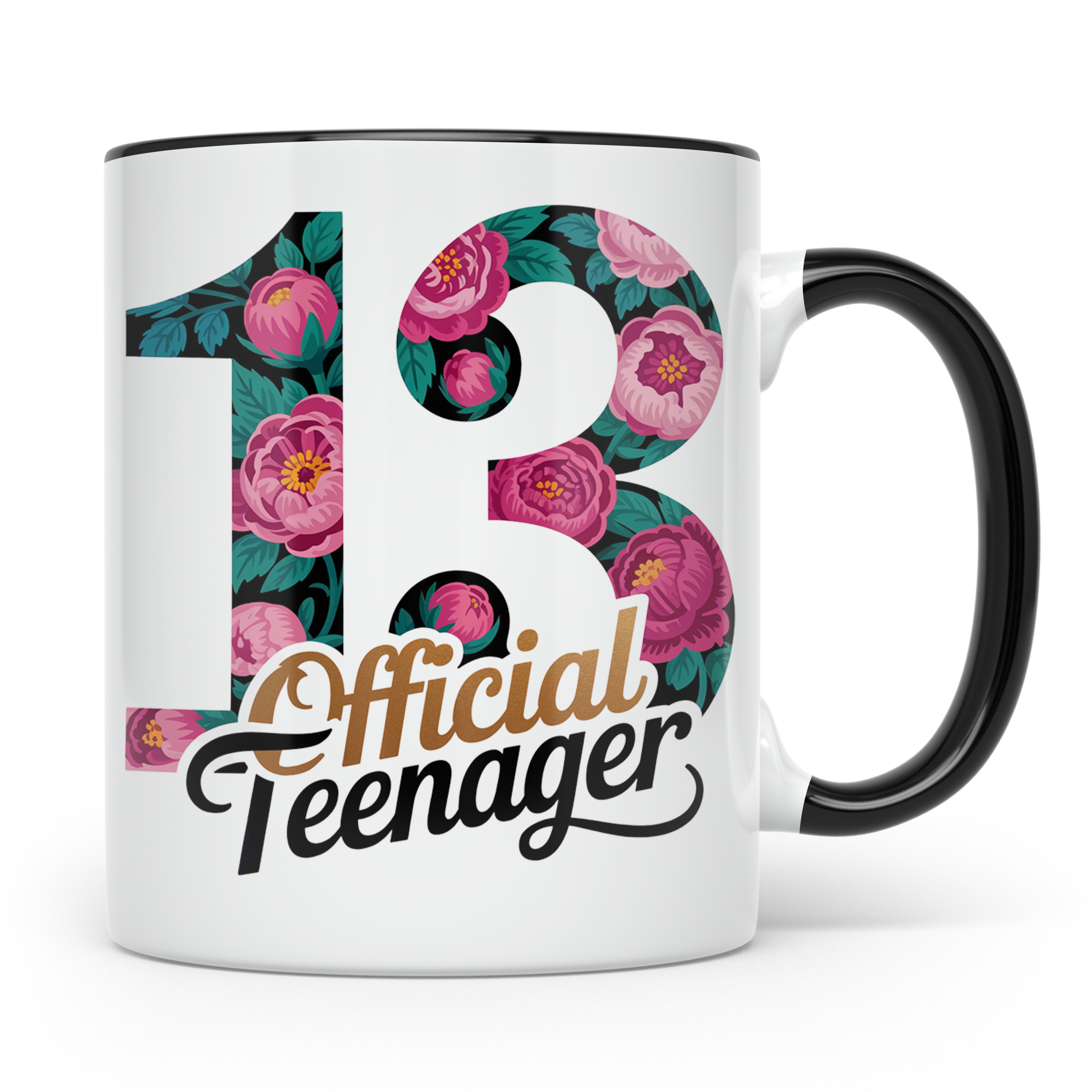 Official Teenager Tasse 13. Geburtstag Mädchen Floral - Teen – Schwarz [farbe:schwarz]