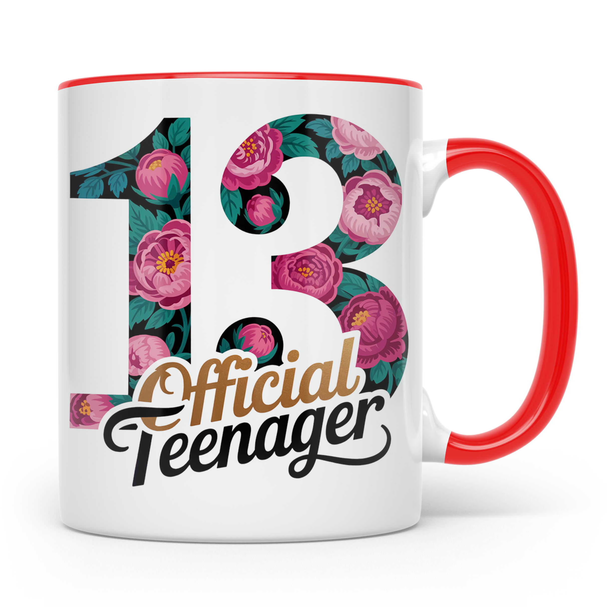 Official Teenager Tasse 13. Geburtstag Mädchen Floral - Teen – Rot [farbe:rot]