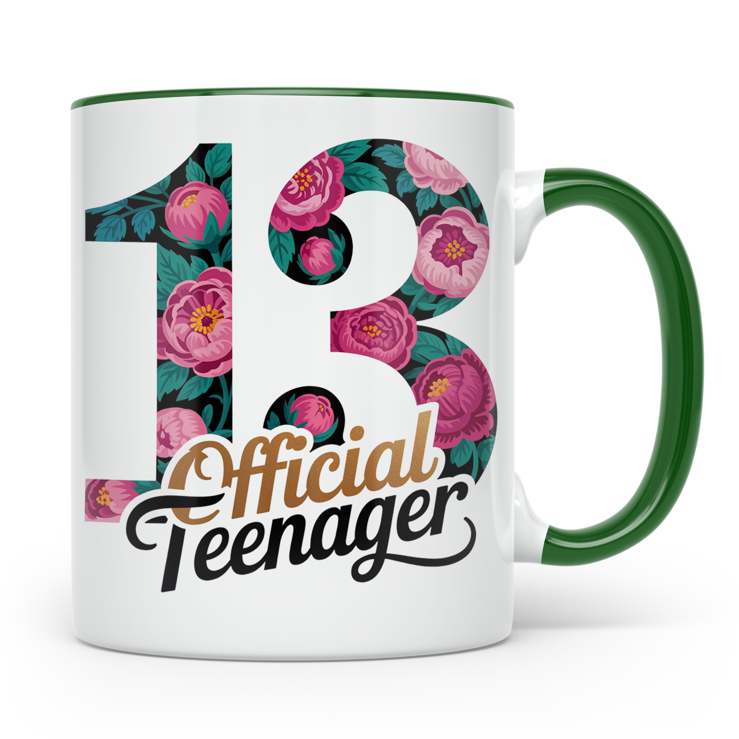 Official Teenager Tasse 13. Geburtstag Mädchen Floral - Teen – Grün [farbe:grün]