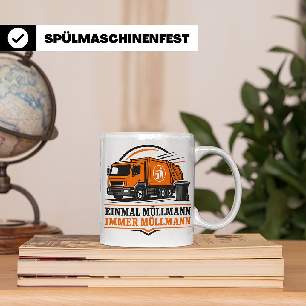 Tasse Einmal Müllmann immer Müllmann - Geschenk für Müllwerk – Weiß [farbe:weiß]