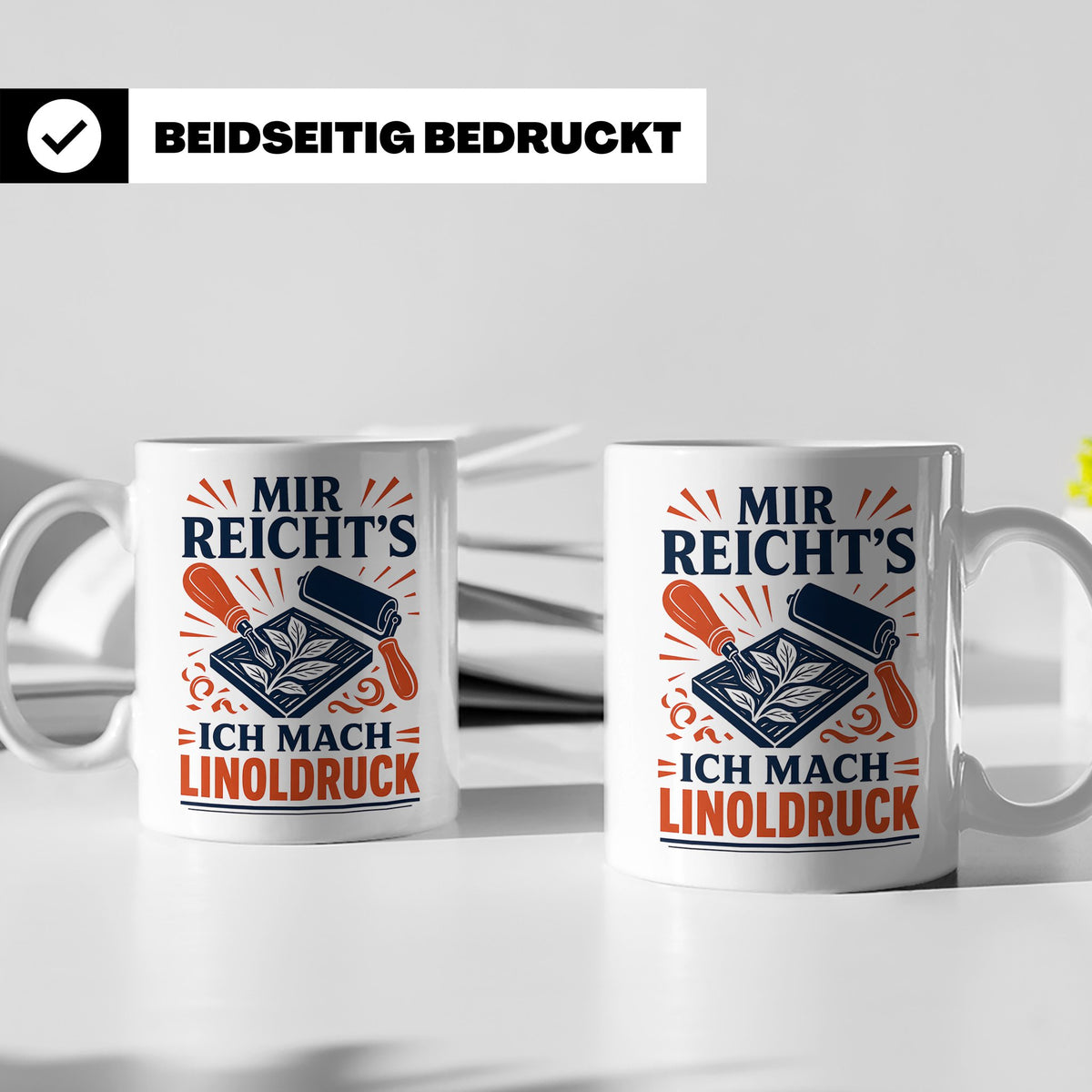 Linoldruck Tasse Mir reichts ich mach Linoldruck - Geschenk  – Weiß [farbe:weiß]
