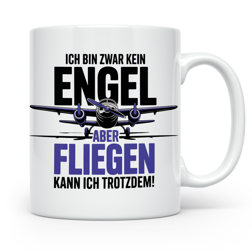 Pilot Tasse - Ich bin kein Engel! Fliegen kann ich trotzdem! – Weiß [farbe:weiß]