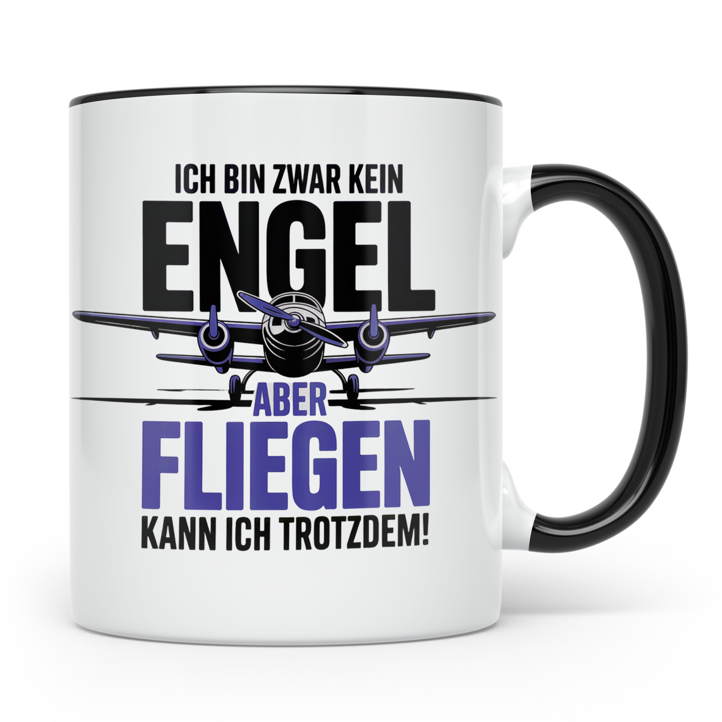 Pilot Tasse - Ich bin kein Engel! Fliegen kann ich trotzdem! – Schwarz [farbe:schwarz]