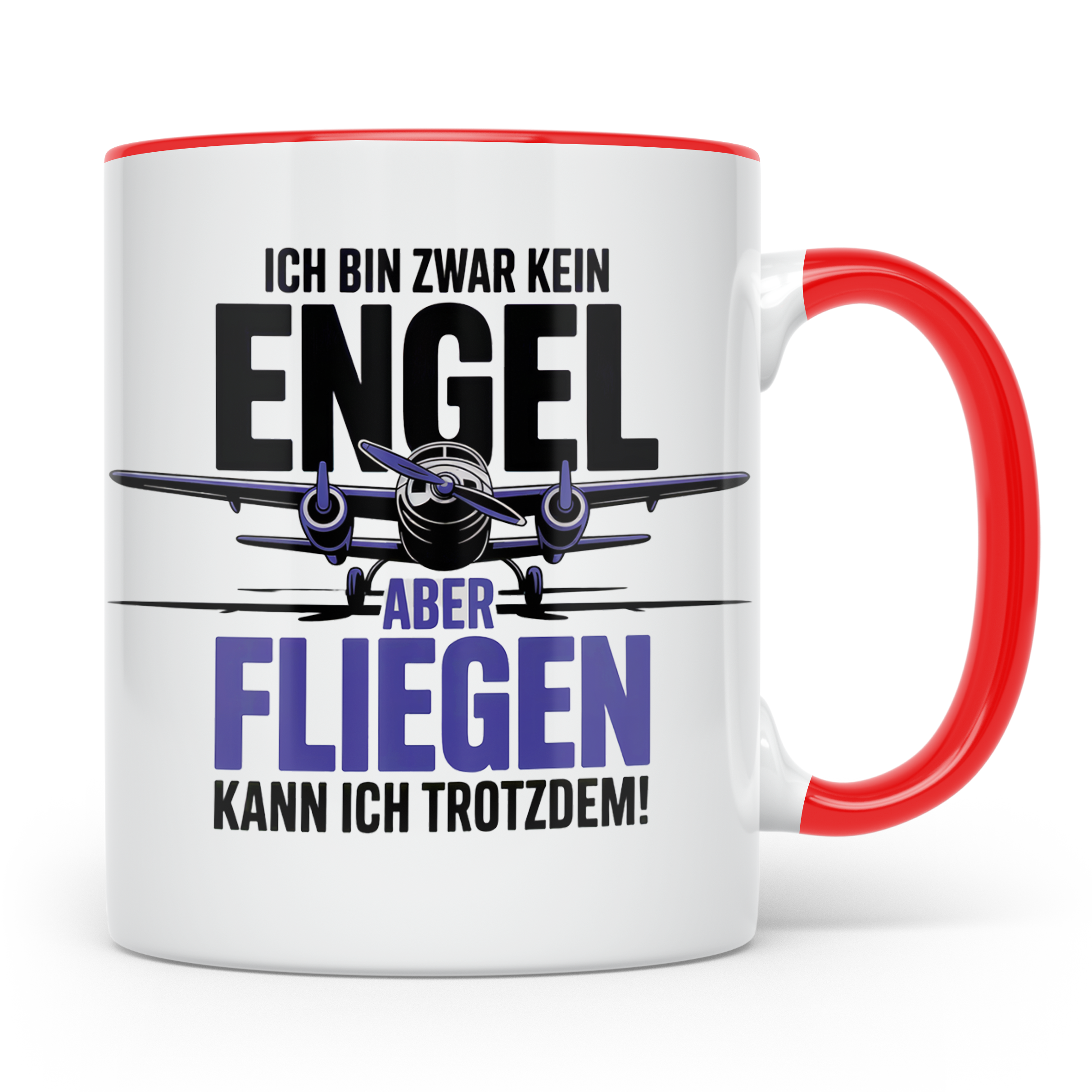 Pilot Tasse - Ich bin kein Engel! Fliegen kann ich trotzdem! – Rot [farbe:rot]