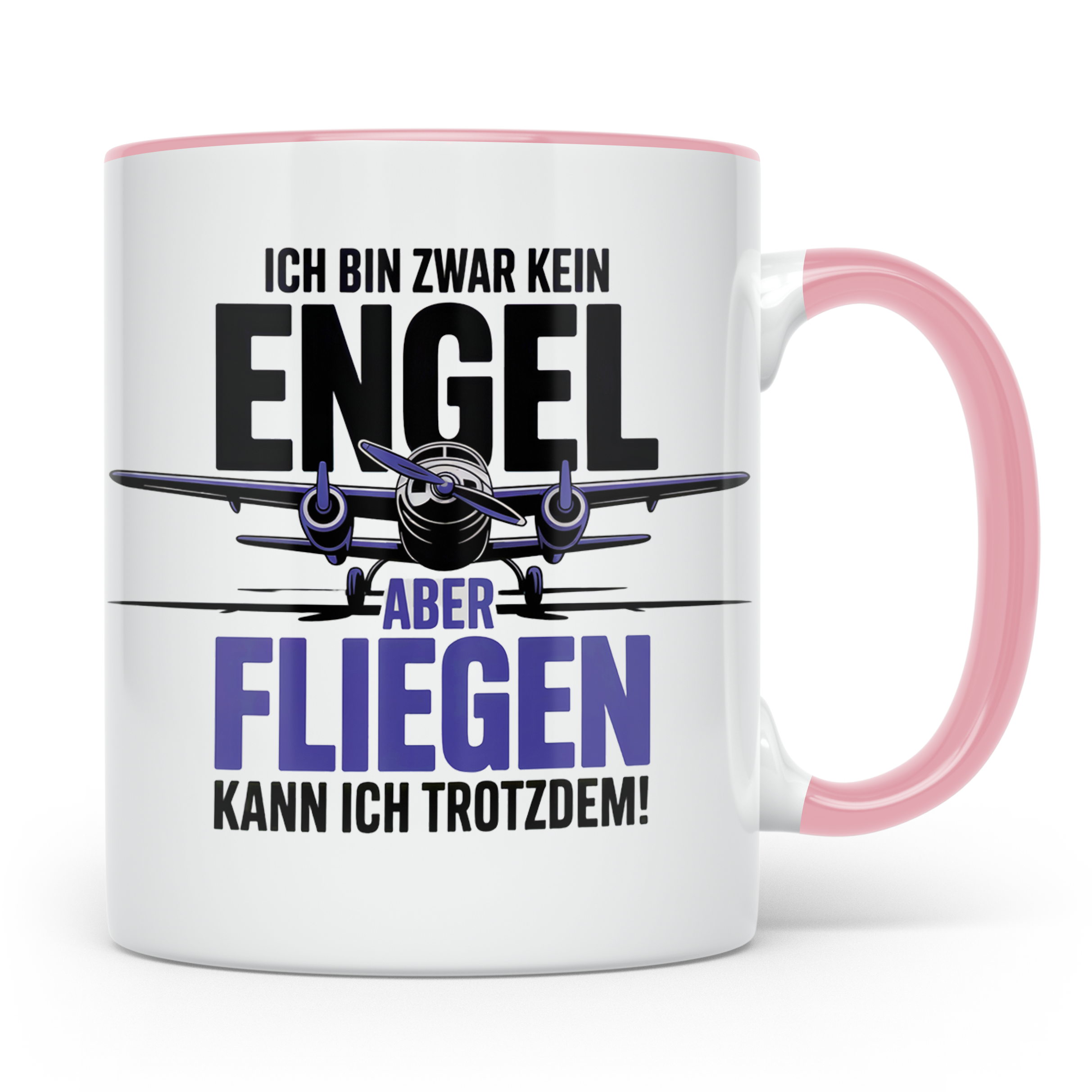 Pilot Tasse - Ich bin kein Engel! Fliegen kann ich trotzdem! – Rosa [farbe:rosa]