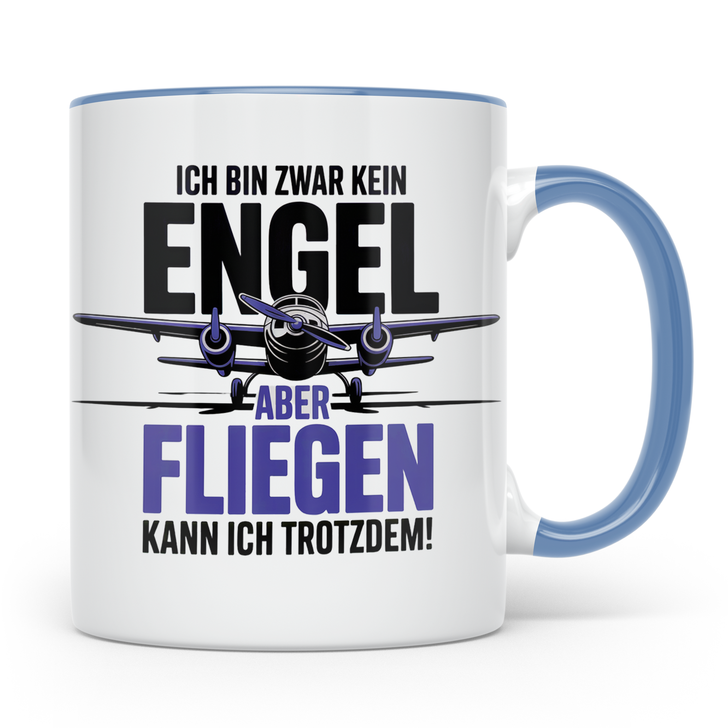 Pilot Tasse - Ich bin kein Engel! Fliegen kann ich trotzdem! – Blau [farbe:blau]