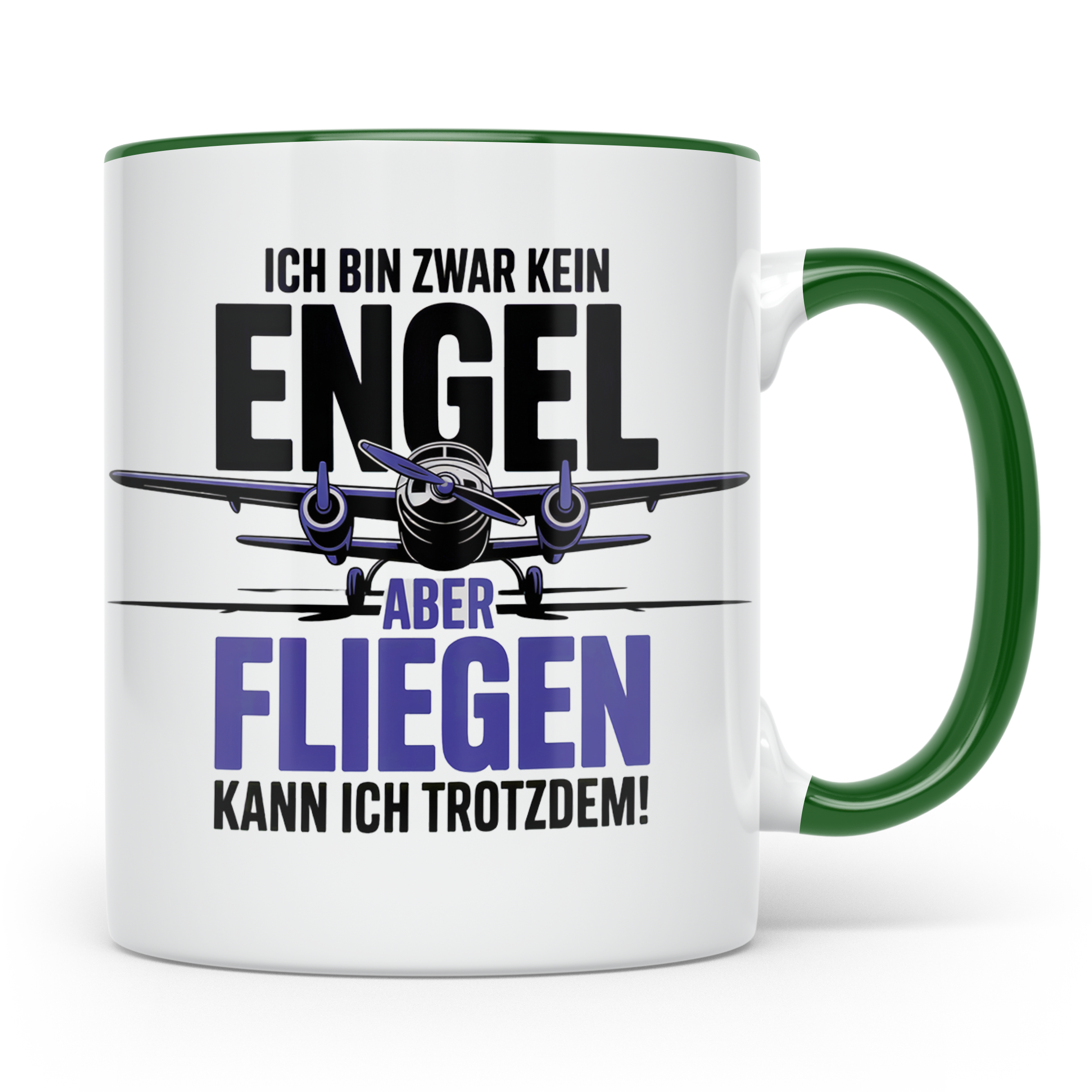 Pilot Tasse - Ich bin kein Engel! Fliegen kann ich trotzdem! – Grün [farbe:grün]