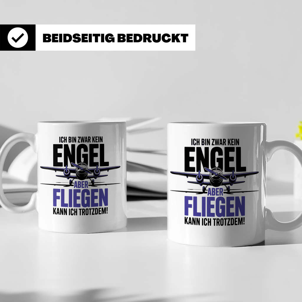 Pilot Tasse - Ich bin kein Engel! Fliegen kann ich trotzdem! – Weiß [farbe:weiß]