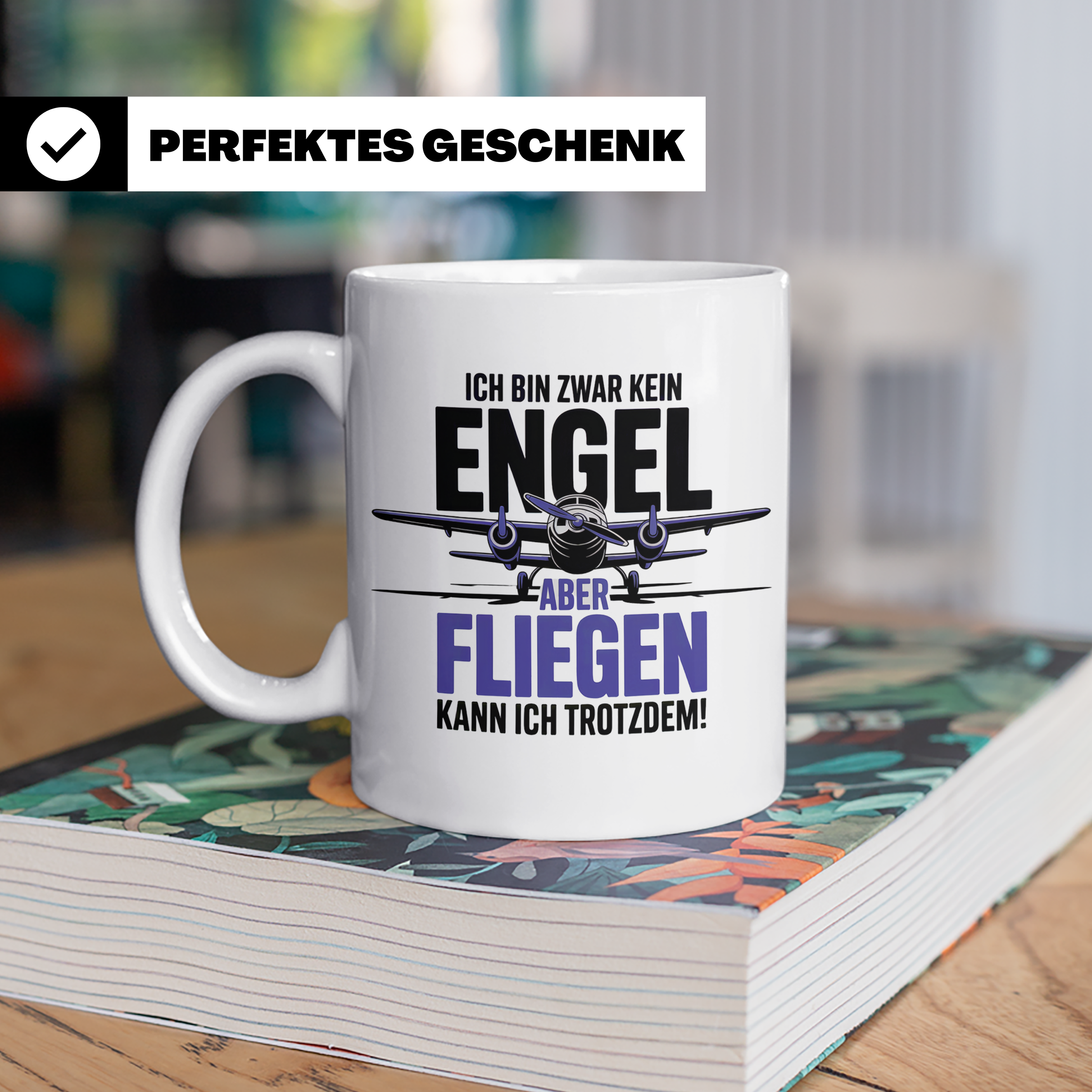 Pilot Tasse - Ich bin kein Engel! Fliegen kann ich trotzdem! – Weiß [farbe:weiß]