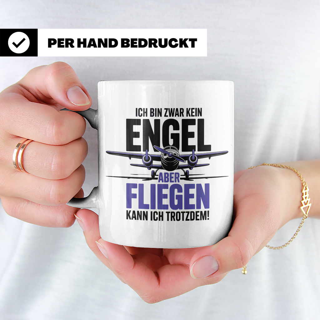 Pilot Tasse - Ich bin kein Engel! Fliegen kann ich trotzdem! – Weiß [farbe:weiß]