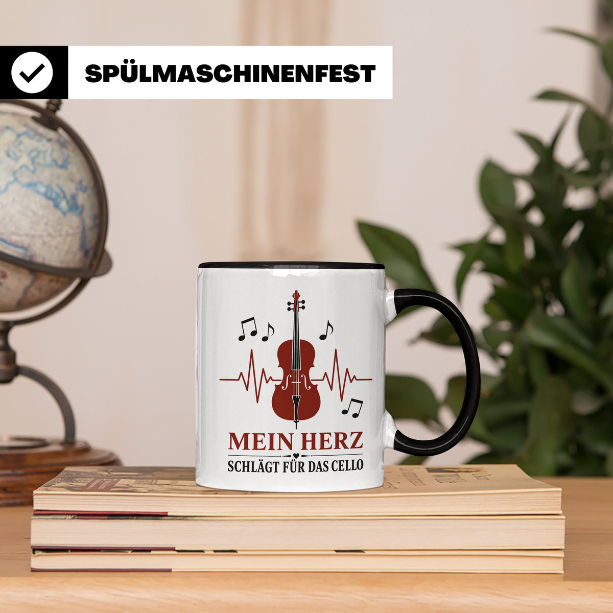 Cello Tasse Mein Herz schlägt für das Cello - Geschenk für C – Schwarz [farbe:schwarz]