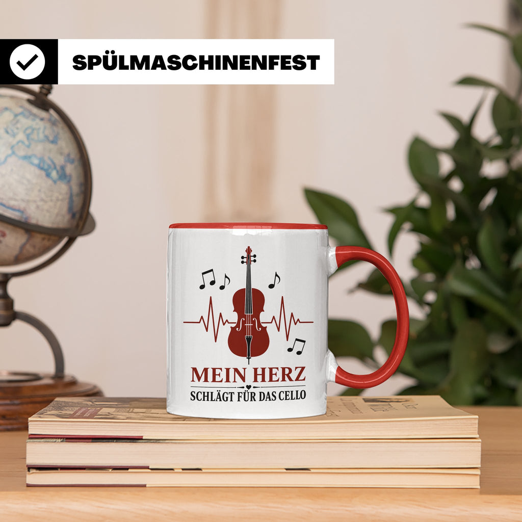 Cello Tasse Mein Herz schlägt für das Cello - Geschenk für C – Rot [farbe:rot]