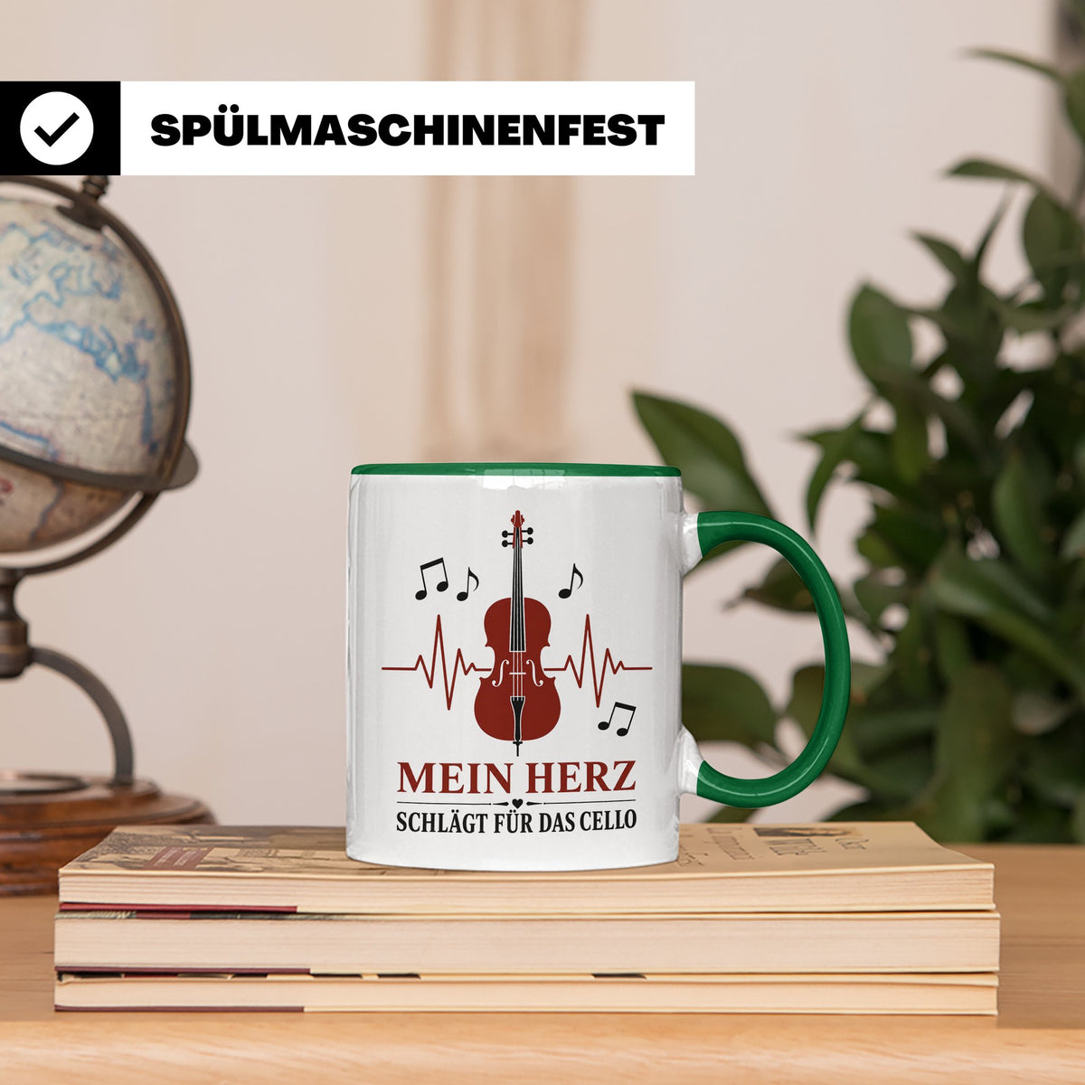 Cello Tasse Mein Herz schlägt für das Cello - Geschenk für C – Grün [farbe:grün]