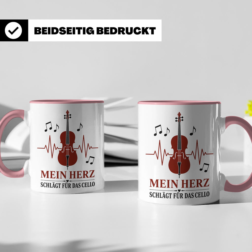 Cello Tasse Mein Herz schlägt für das Cello - Geschenk für C – Rosa [farbe:rosa]