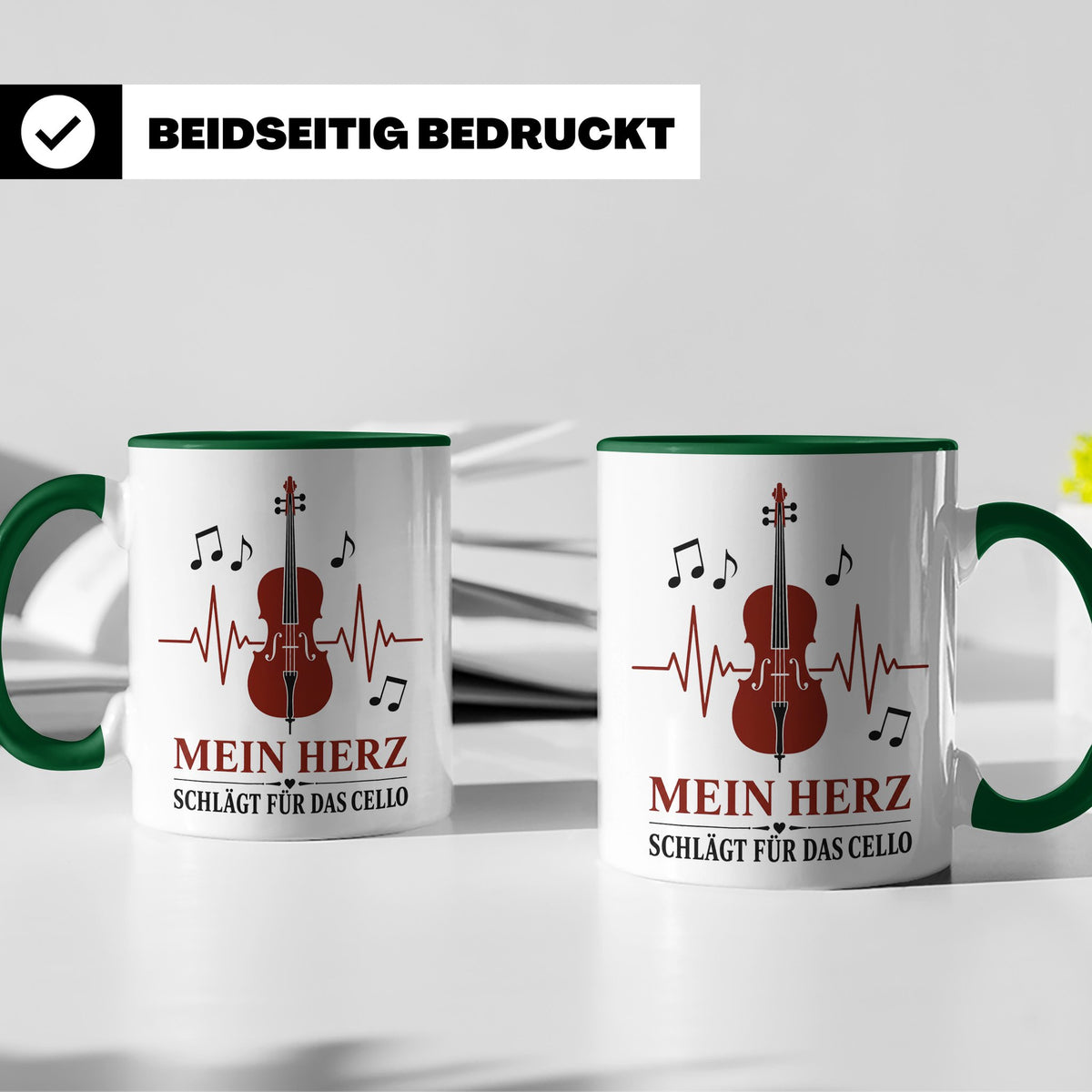 Cello Tasse Mein Herz schlägt für das Cello - Geschenk für C – Grün [farbe:grün]