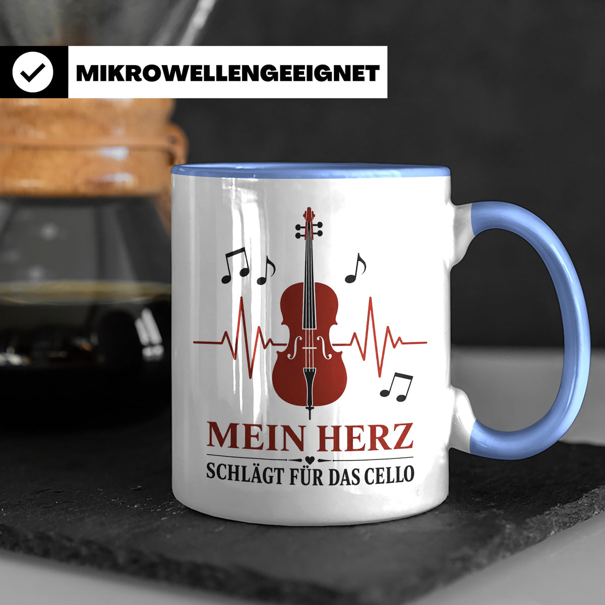 Cello Tasse Mein Herz schlägt für das Cello - Geschenk für C – Blau [farbe:blau]