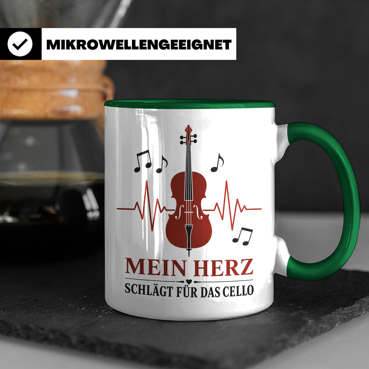 Cello Tasse Mein Herz schlägt für das Cello - Geschenk für C – Grün [farbe:grün]