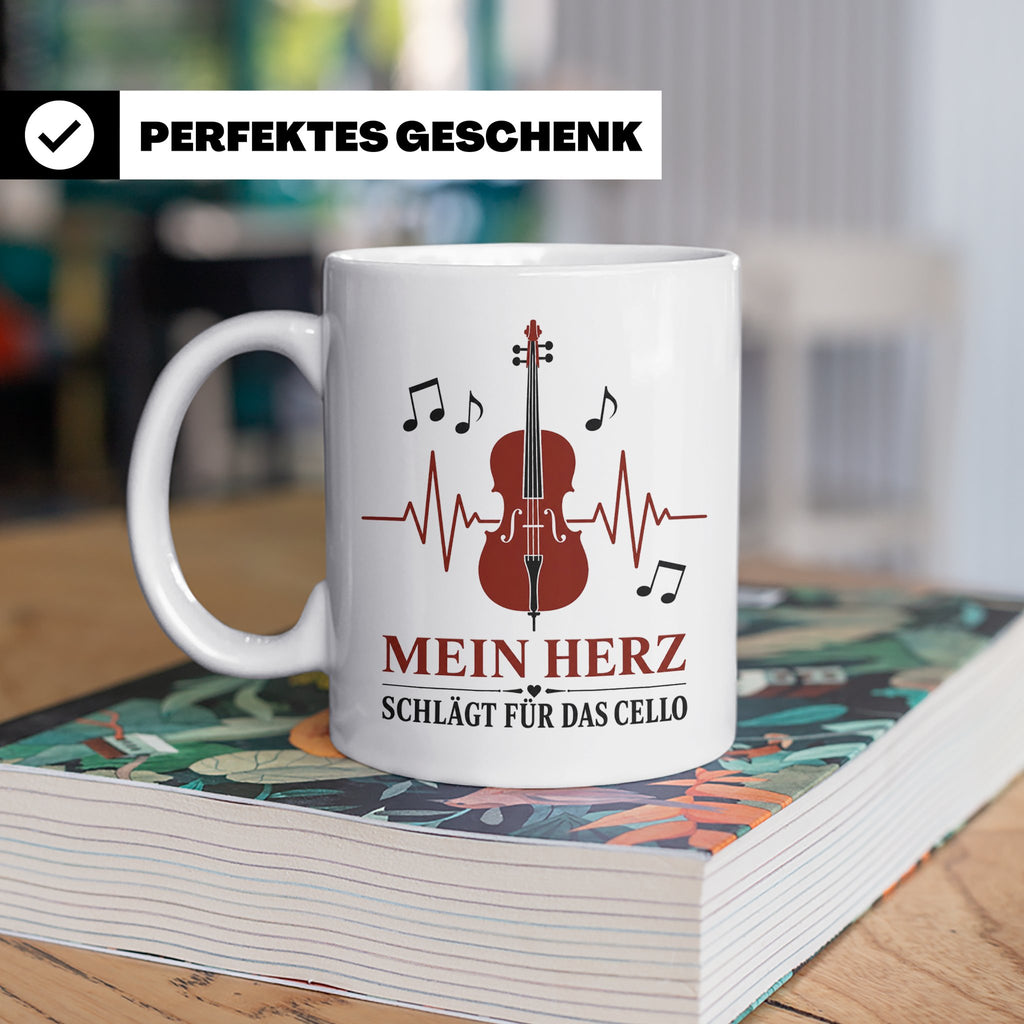 Cello Tasse Mein Herz schlägt für das Cello - Geschenk für C – Weiß [farbe:weiß]