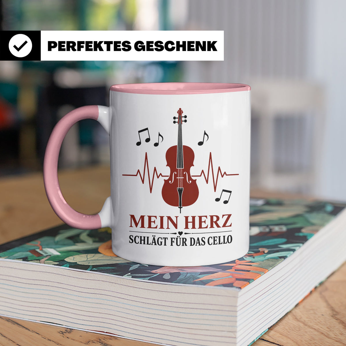 Cello Tasse Mein Herz schlägt für das Cello - Geschenk für C – Rosa [farbe:rosa]