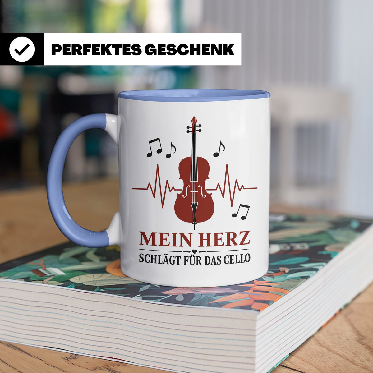 Cello Tasse Mein Herz schlägt für das Cello - Geschenk für C – Blau [farbe:blau]