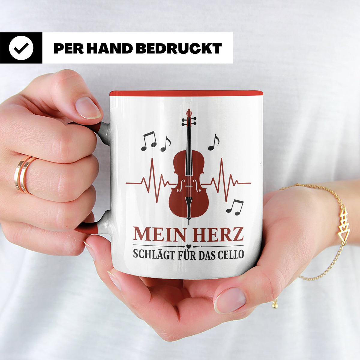 Cello Tasse Mein Herz schlägt für das Cello - Geschenk für C – Rot [farbe:rot]