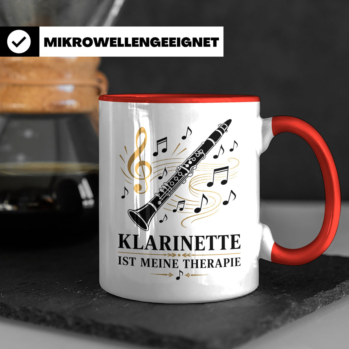 Klarinette Tasse Klarinette ist meine Therapie - Geschenk fü – Rot [farbe:rot]