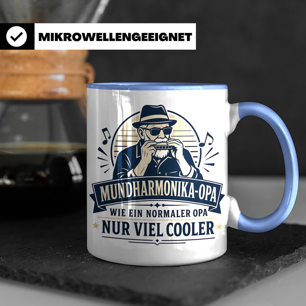 Mundharmonika Opa Tasse Wie ein normaler Opa nur viel cooler – Blau [farbe:blau]