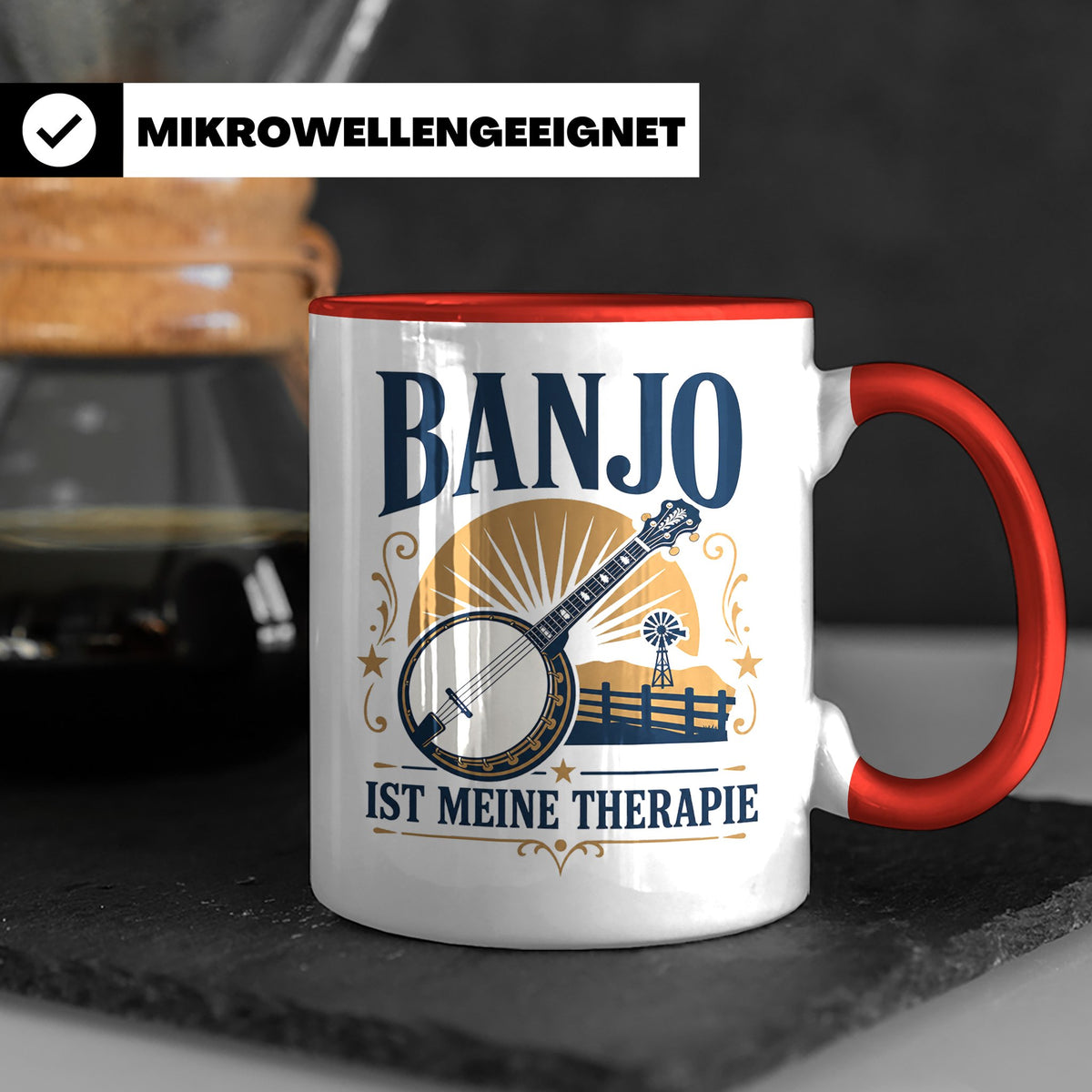 Banjo Tasse Banjo ist meine Therapie - Geschenk für Musiker  – Rot [farbe:rot]