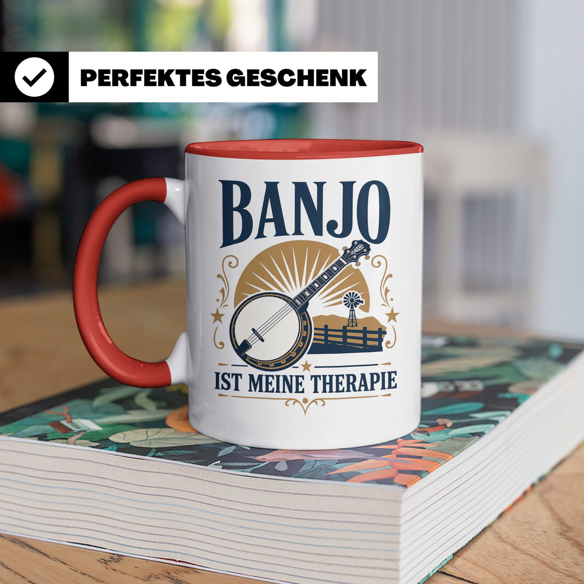 Banjo Tasse Banjo ist meine Therapie - Geschenk für Musiker  – Rot [farbe:rot]