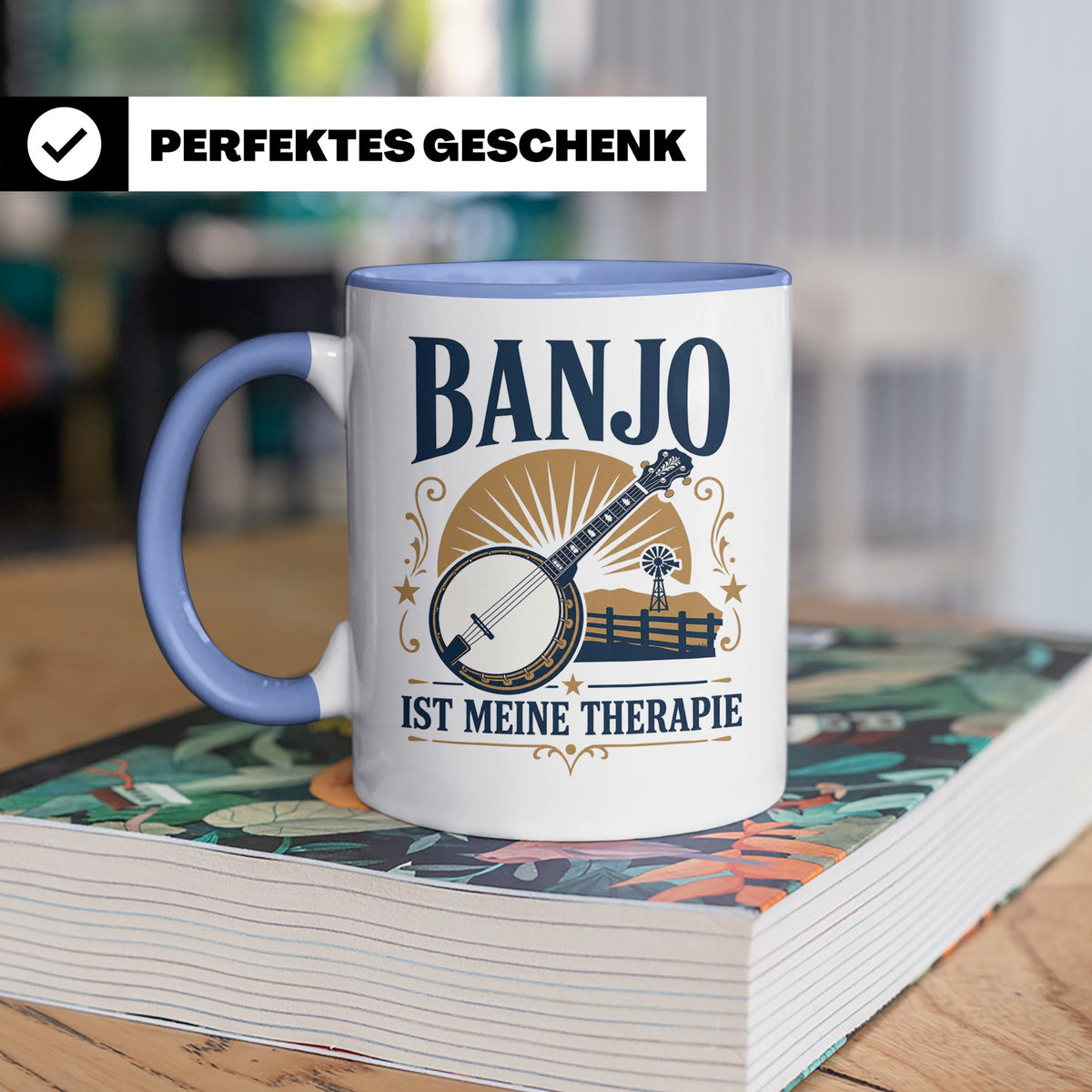 Banjo Tasse Banjo ist meine Therapie - Geschenk für Musiker  – Blau [farbe:blau]