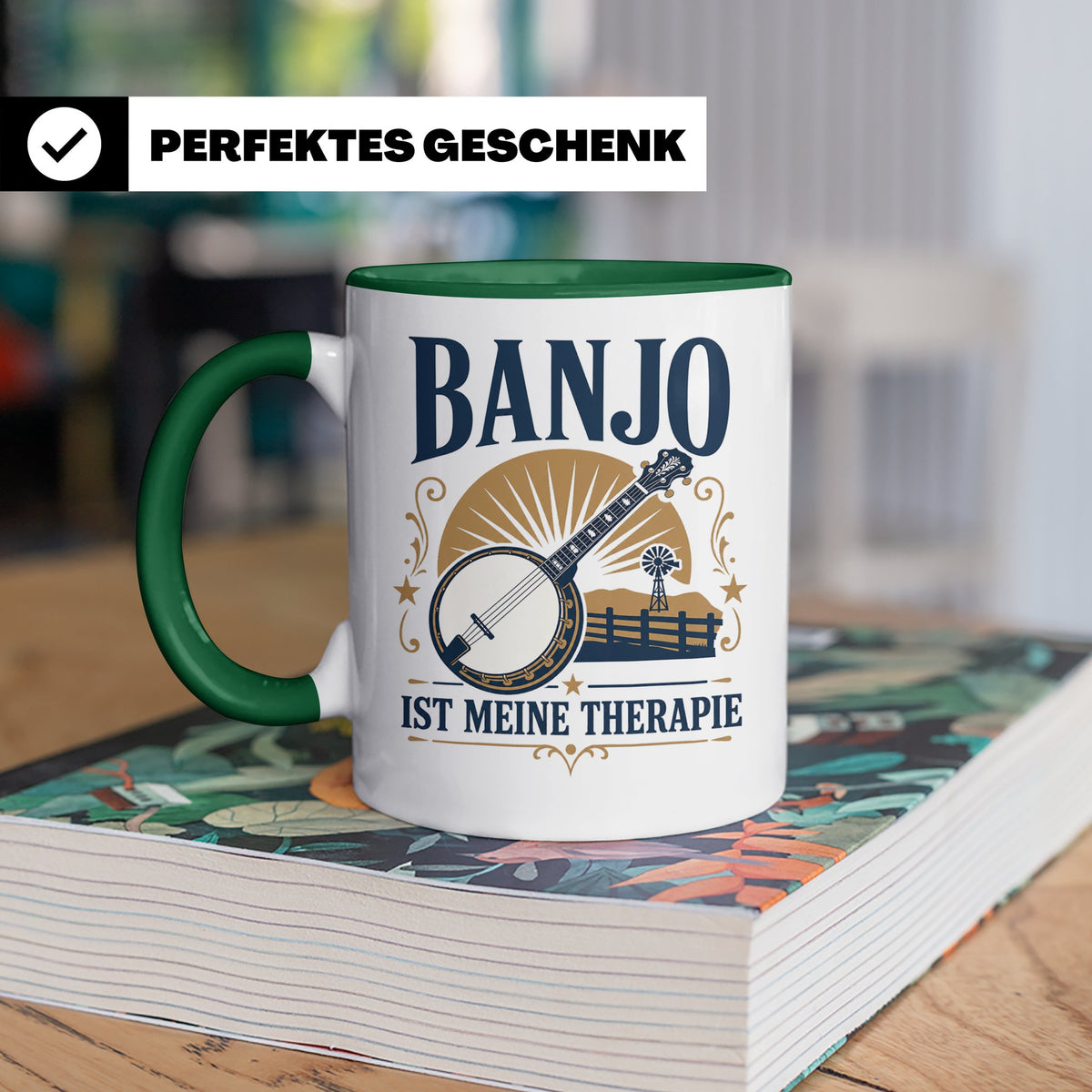 Banjo Tasse Banjo ist meine Therapie - Geschenk für Musiker  – Grün [farbe:grün]