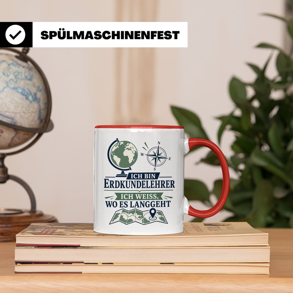 Erdkundelehrer Tasse Ich weiß wo es langgeht - Lustiges Gesc – Rot [farbe:rot]