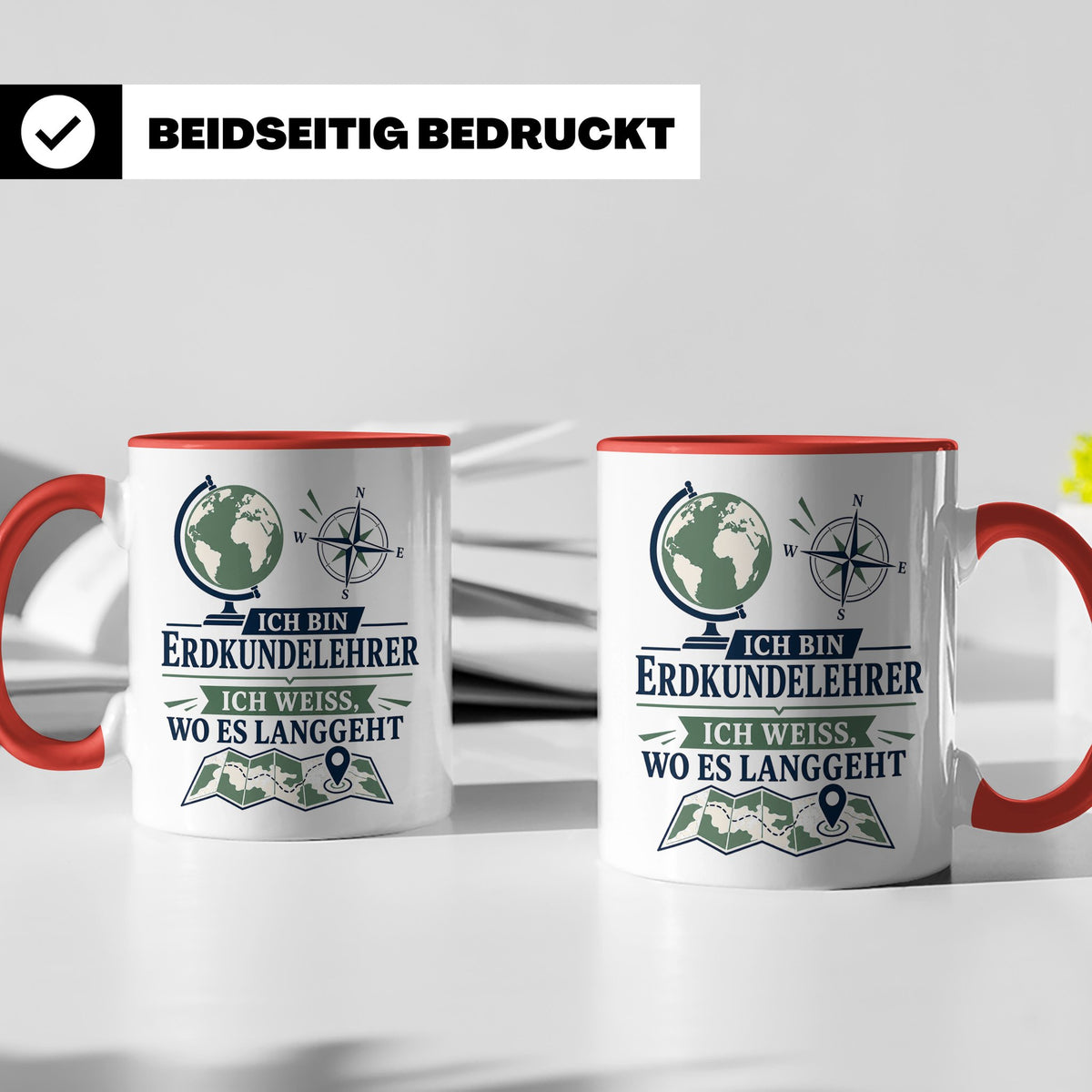 Erdkundelehrer Tasse Ich weiß wo es langgeht - Lustiges Gesc – Rot [farbe:rot]