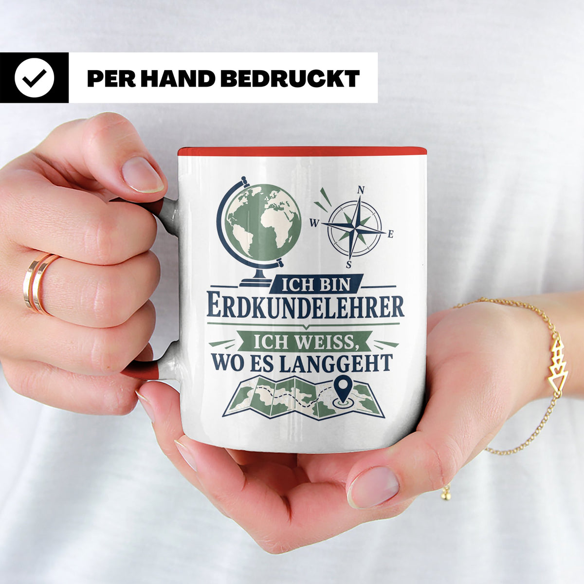 Erdkundelehrer Tasse Ich weiß wo es langgeht - Lustiges Gesc – Rot [farbe:rot]