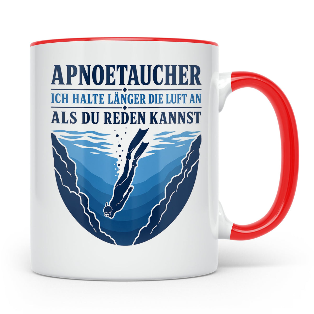 Apnoetauchen Tasse Ich halte länger die Luft an als du reden – Rot [farbe:rot]